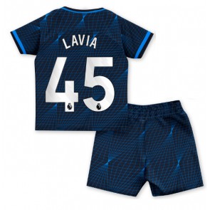 Lacne Dětský Futbalové dres Chelsea Romeo Lavia #45 2023-24 Krátky Rukáv - Preč (+ trenírky)